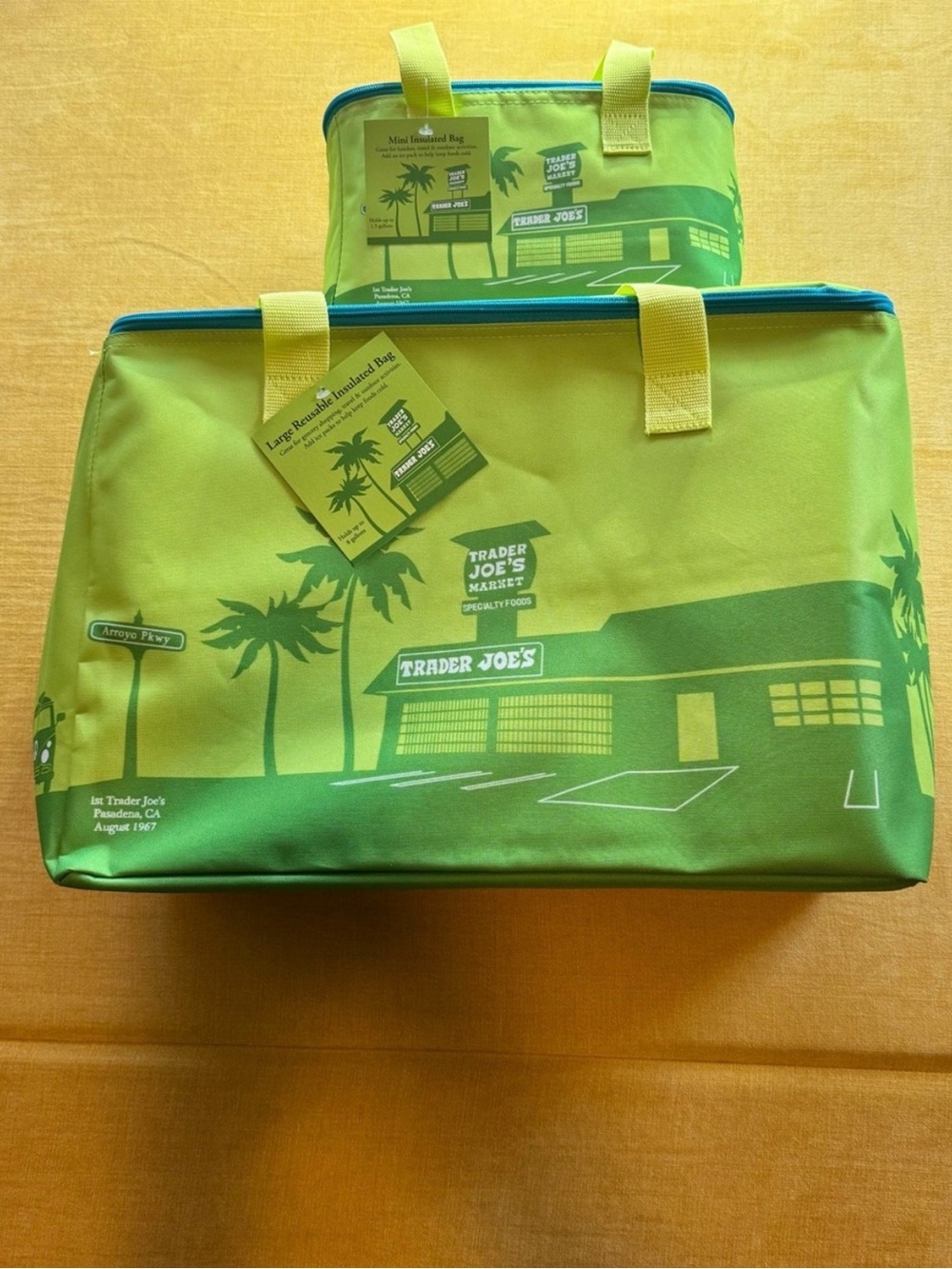 NWT Trader Joe's Large Lime Insulated Bag Green and Lime Mini Insulated Bag